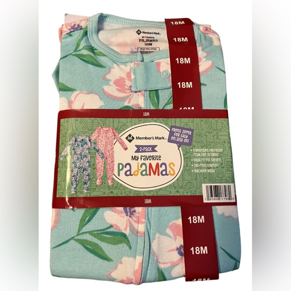 Member's Mark Floral Front Zipper Pajamas 2-Pack - 18M - Picture 1 of 2